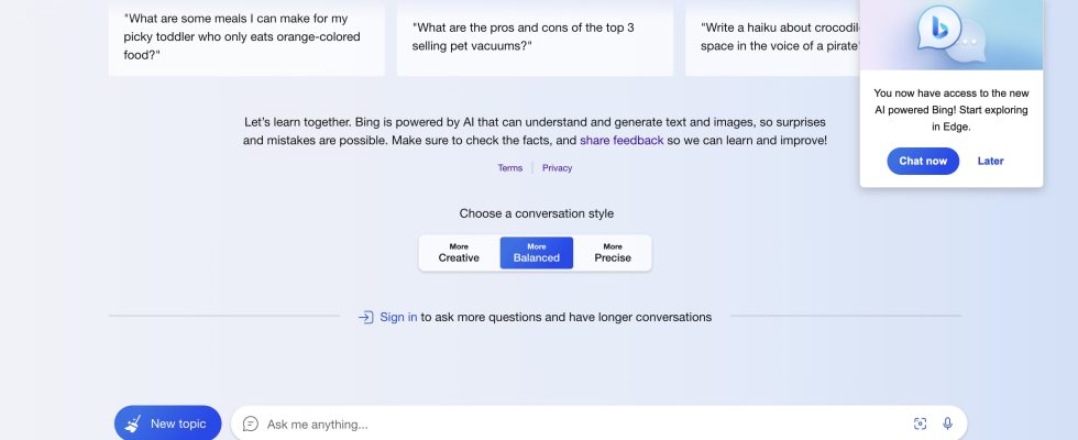 Microsofts Bing Chat kommt in Tests fuer „ausgewaehlte Benutzer auf