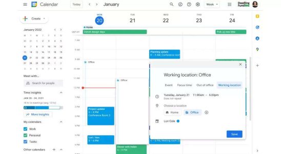 Mit Google Kalender koennen Benutzer ihren Arbeitsort angeben