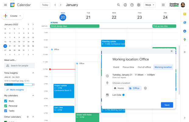 Mit Google Kalender koennen Benutzer jetzt angeben von wo aus