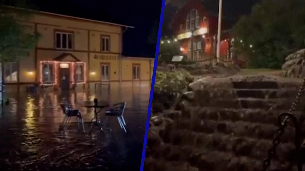 Beeld uit video: Overstromingen zetten bekend Zweeds skioord onder water