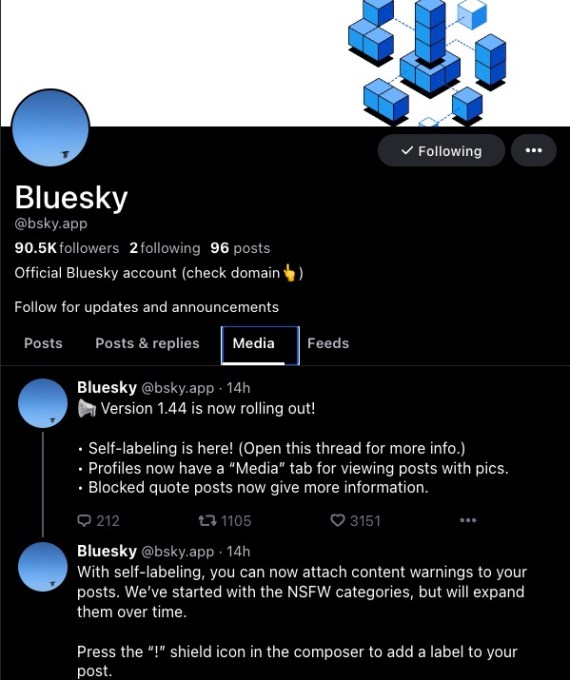 Bluesky fügt der Profilseite endlich eine Registerkarte „Medien“ hinzu
