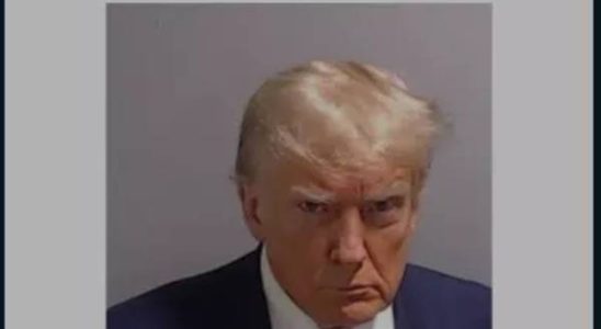 Fahndungsfoto von Donald Trump Unterstuetzer betrachten „Symbol der Schande als