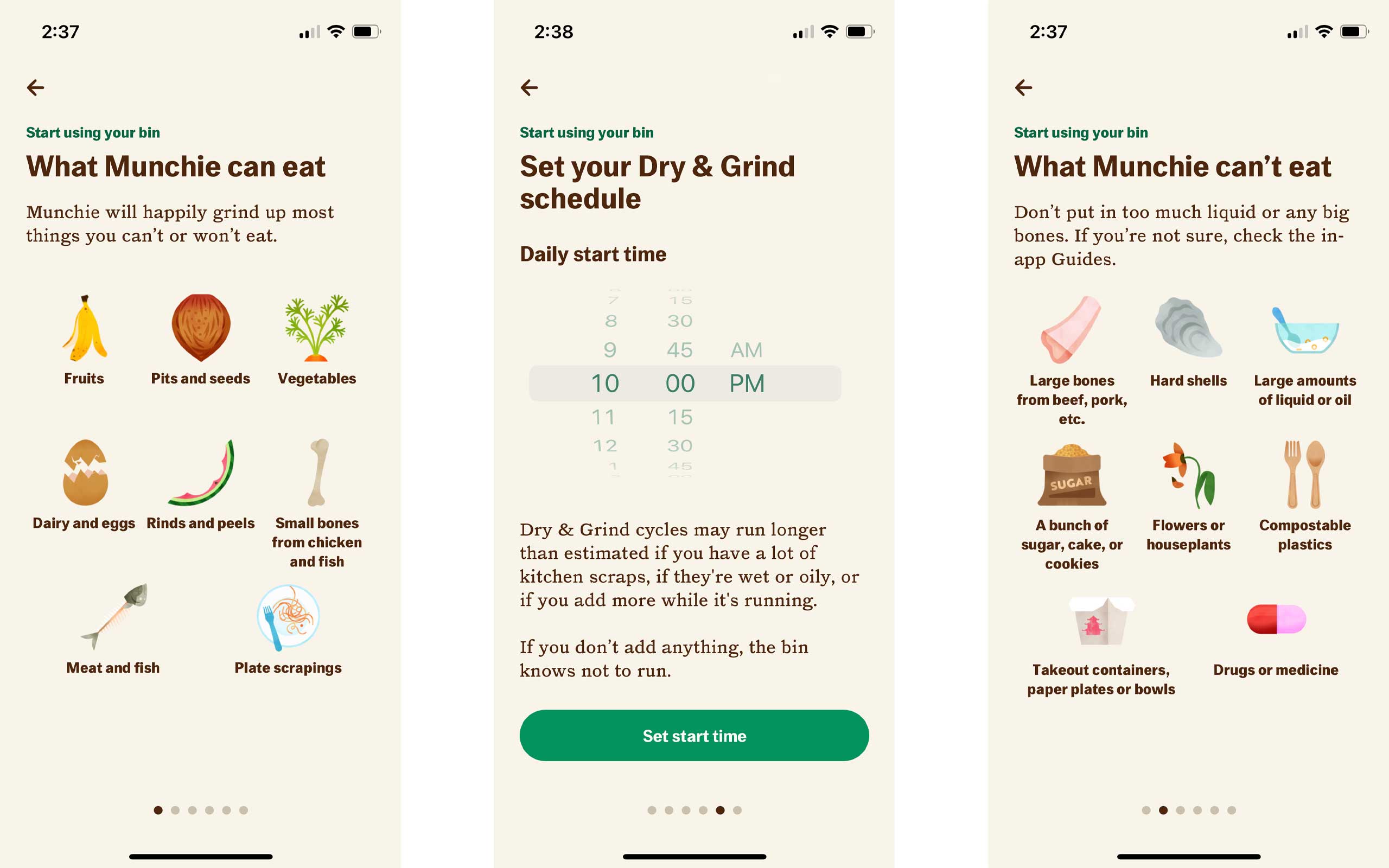 Screenshots der Mühlen-Lebensmittelabfall-App