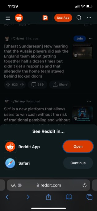 Reddit zeigt im mobilen Web immer noch ein Popup an, in dem Benutzer aufgefordert werden, die App zu installieren