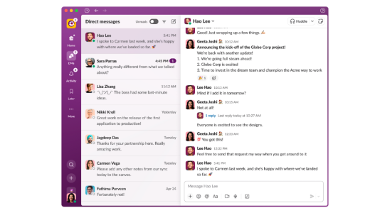 Slack erhaelt ein umfassendes Redesign und fuehrt Direktnachrichten im WhatsApp Stil