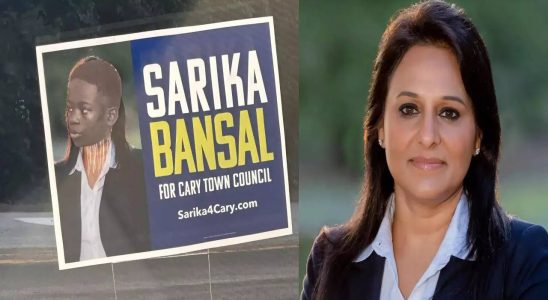 Wahlkampfschild Wahlkampfschild eines indischstaemmigen Stadtratskandidaten in den USA unkenntlich gemacht