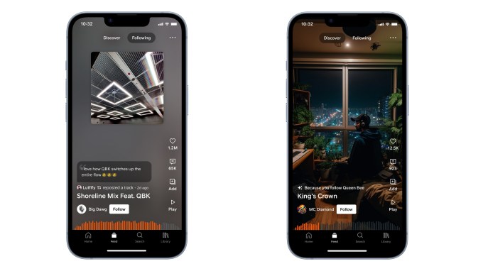 SoundCloud-Feed auf zwei Smartphone-Bildschirmen