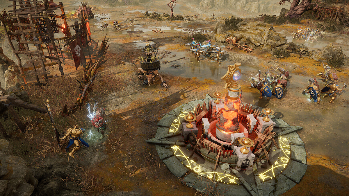 Ein Bild aus Warhammer Age of Sigmar: Realms of Ruin, das die Fehler des Spiels mit denen von Dawn of War 2 und 3 vergleicht.