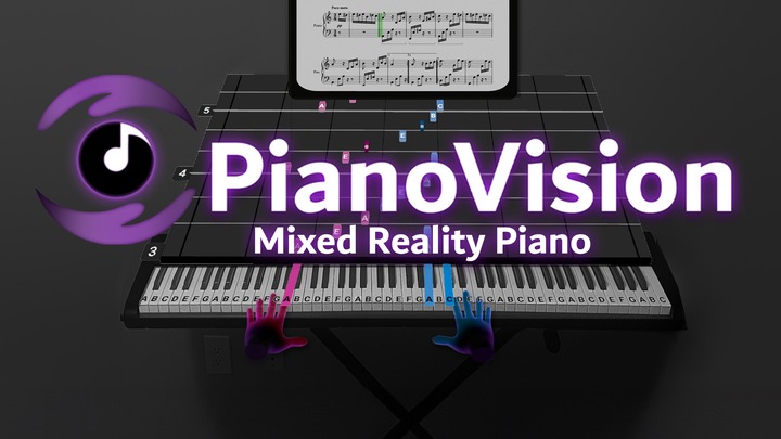 Ein Bild von PianoVision, das Teil einer Liste der besten Mixed-Reality-Spiele auf Meta Quest 3 ist. Das Bild zeigt Hände, die über einem Klavier schweben.