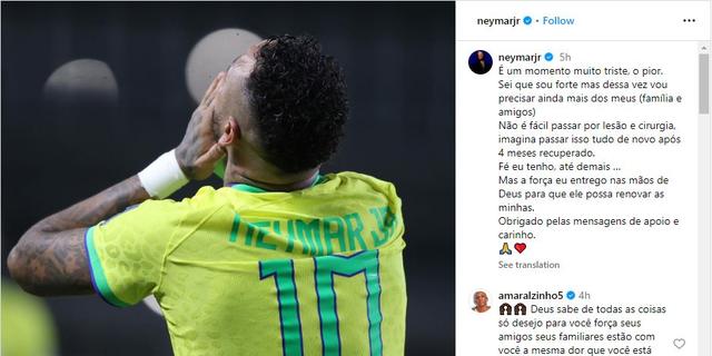Neymar fuerchtet eine neue Erholungsphase „Der schlimmste Moment meines Lebens