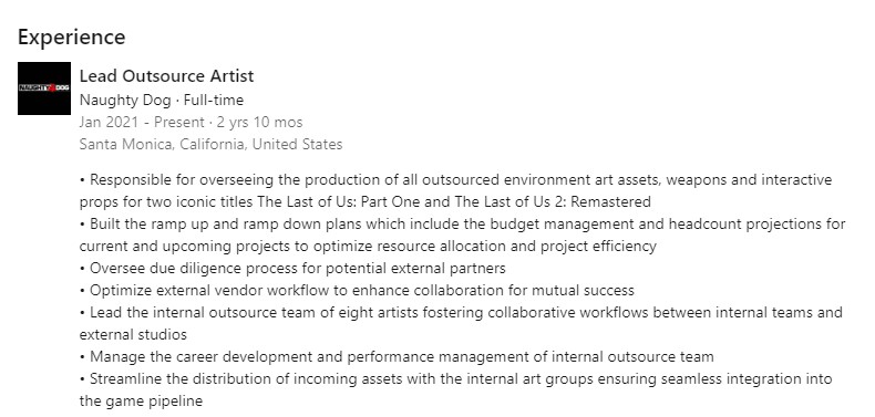 „The Last of Us Part 2 Remastered auf Devs LinkedIn