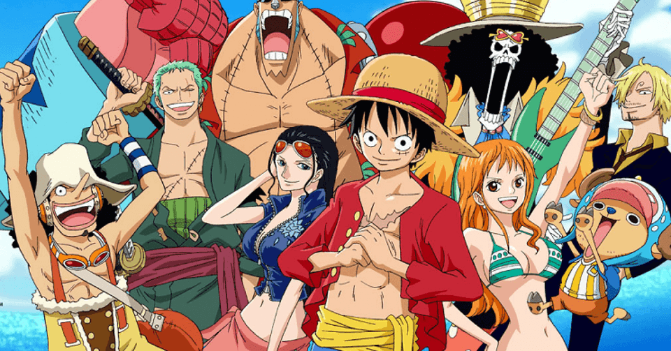 Ein Bild aus One Piece, das die Strohhut-Piraten als Teil eines Artikels zeigt, in dem es darum geht, dass die Big Three des Animes Stil, Herz und Abenteuer hatten.