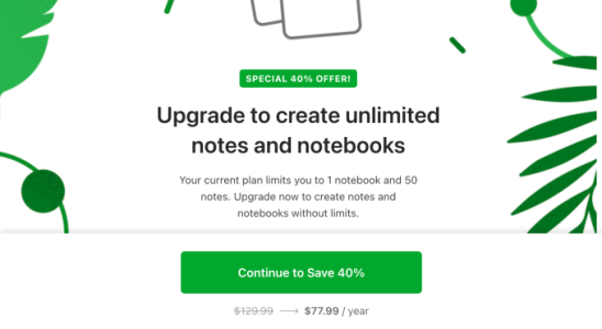 Evernote draengt Benutzer zu einem Upgrade und testet einen kostenlosen