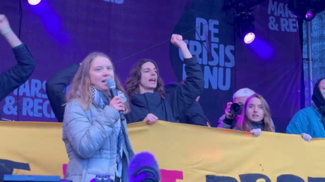 Greta Thunberg ruft beim Klimamarsch fuer Palaestina auf VIDEO –