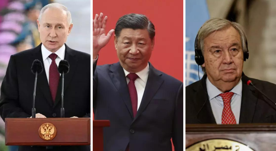 Putin Xi Jinping und UN Generalsekretaer Gutteres nehmen an virtuellem Treffen