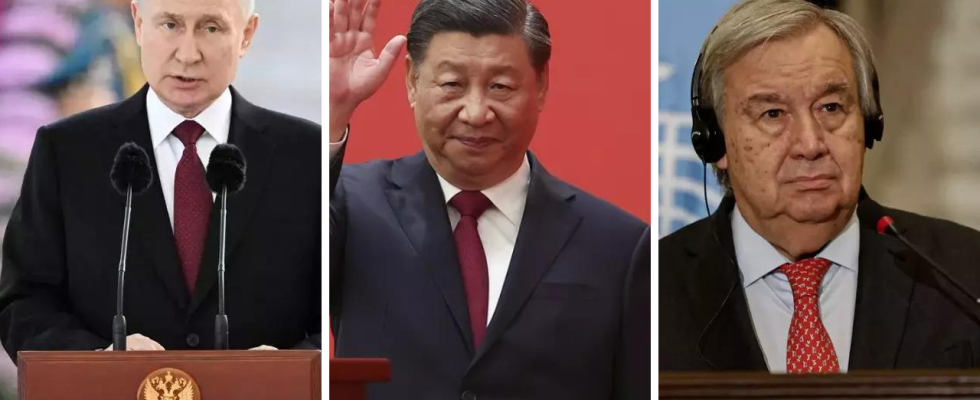Putin Xi Jinping und UN Generalsekretaer Gutteres nehmen an virtuellem Treffen