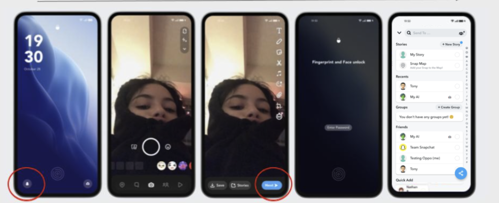 Snapchat Sperrbildschirm Verknuepfung Oppo Telefone werden mit ColorOS 14 mit einer Snapchat Sperrbildschirm Verknuepfung ausgeliefert