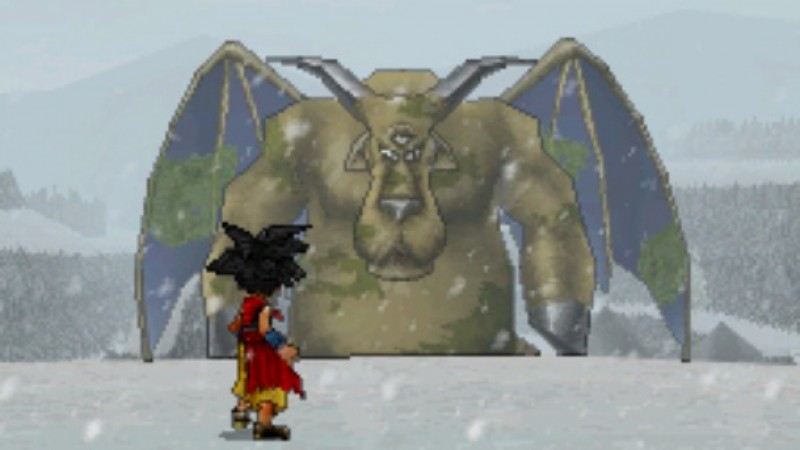 Ein Charakter, der in Dragon Quest Monsters: Joker 2 im Begriff ist, gegen ein Monster zu kämpfen.