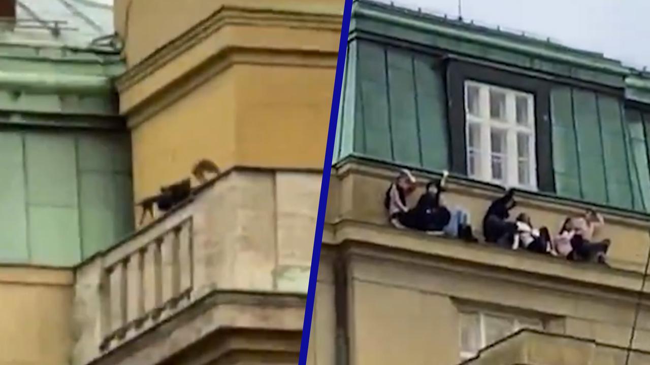 Beeld uit video: Omstanders filmen schutter en schuilende mensen in Praag