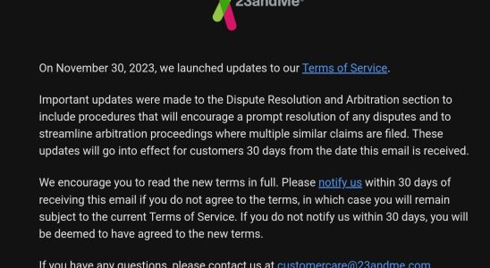 Die Aenderungen der Nutzungsbedingungen durch 23andMe seien „zynisch und „eigennuetzig