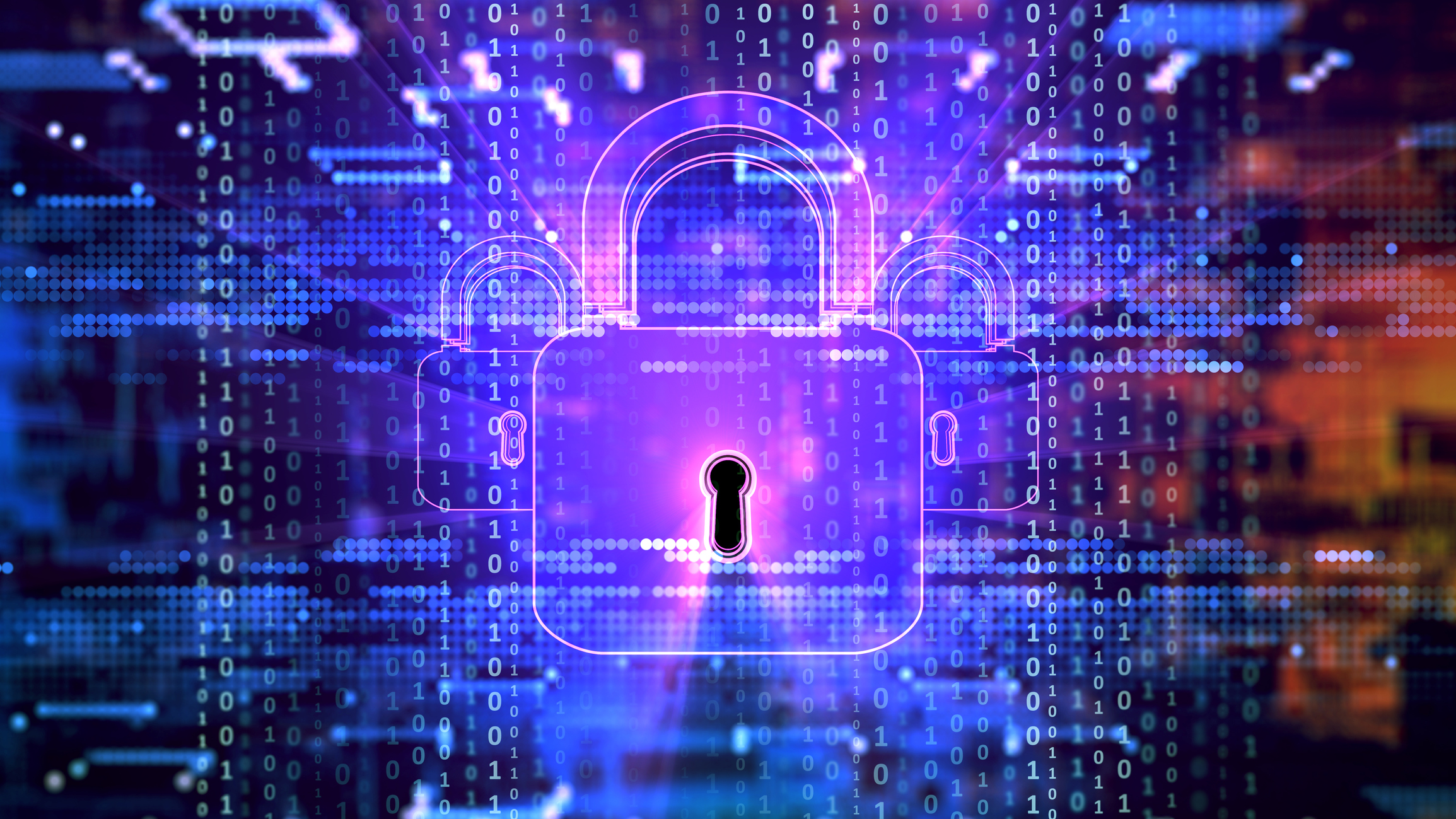 Digitaler Hintergrund, der innovative Technologien in Sicherheitssystemen und Datenschutz-Internettechnologien darstellt