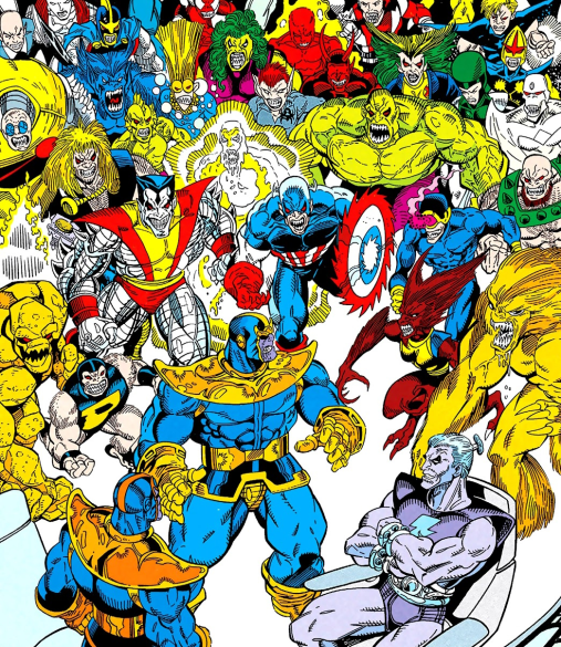 Helden rund um Thanos in Marvel Comics.  Dieses Bild ist Teil eines Artikels über 7 obskure Momente in der Marvel-Geschichte, die in Videospielen verewigt wurden.