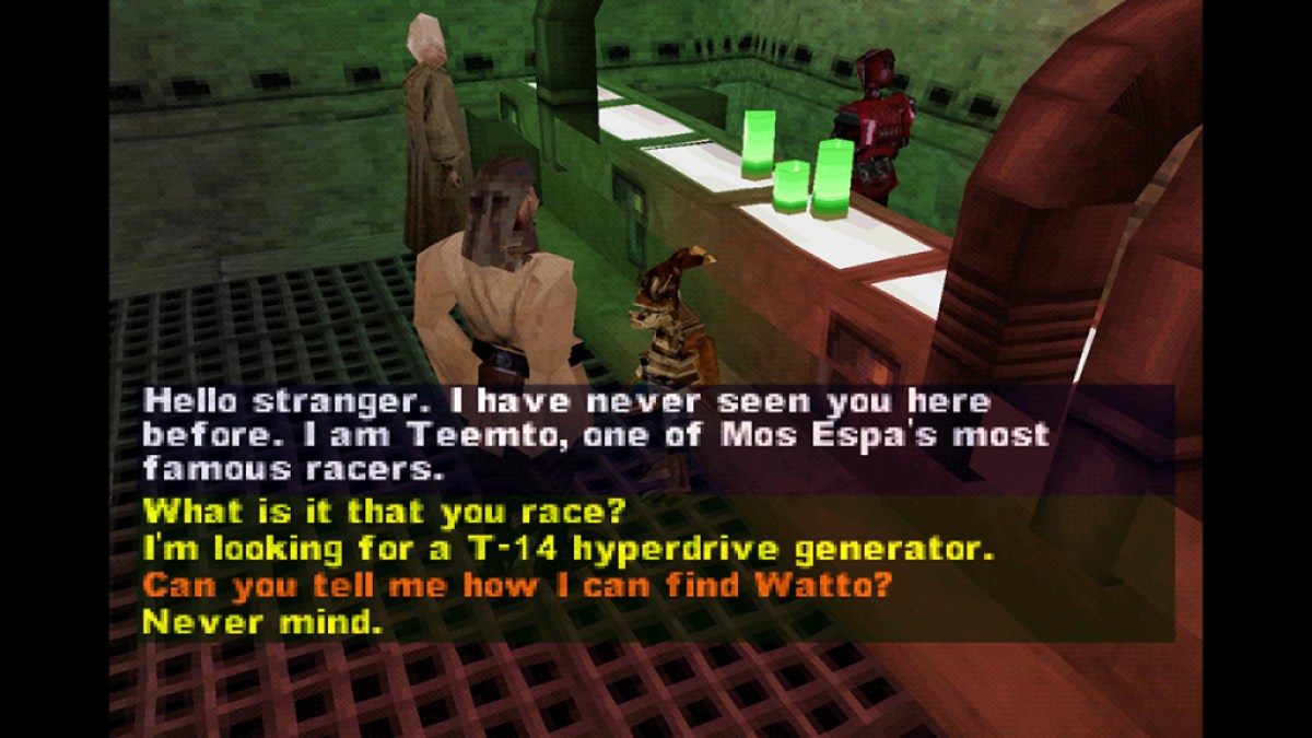 Qui-Gon spricht mit einem NPC.  Dieses Bild ist Teil eines Artikels darüber, wie „The Phantom Menace“ die alberne, verlorene Freude an losen Star Wars-Anbindungen hervorruft