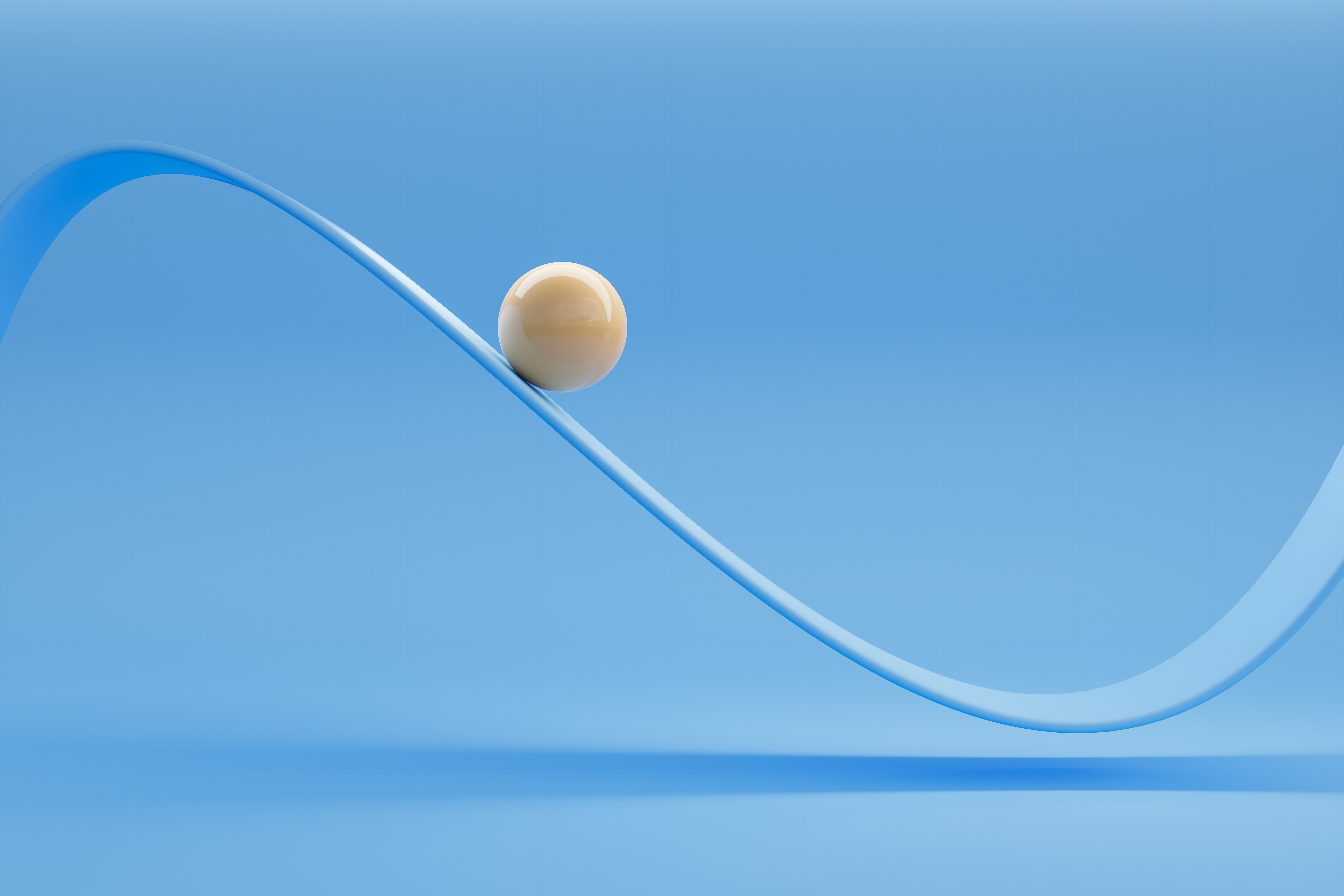 Bild einer glänzend weißen Keramikkugel, die sich vor einem blauen Hintergrund entlang einer oszillierenden Kurve bewegt.