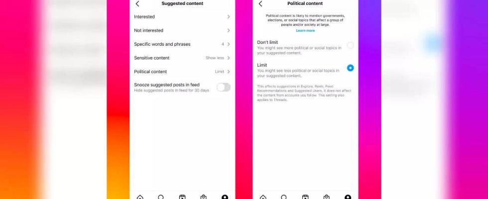 Meta soll keine politischen Inhalte mehr auf Instagram und Threads