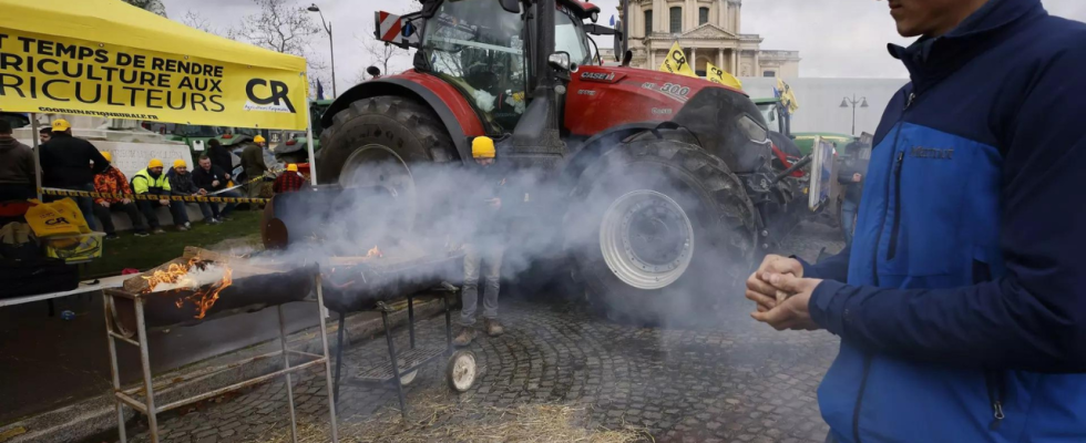 Wuetende Bauern bereiten sich darauf vor Macron auf der Pariser