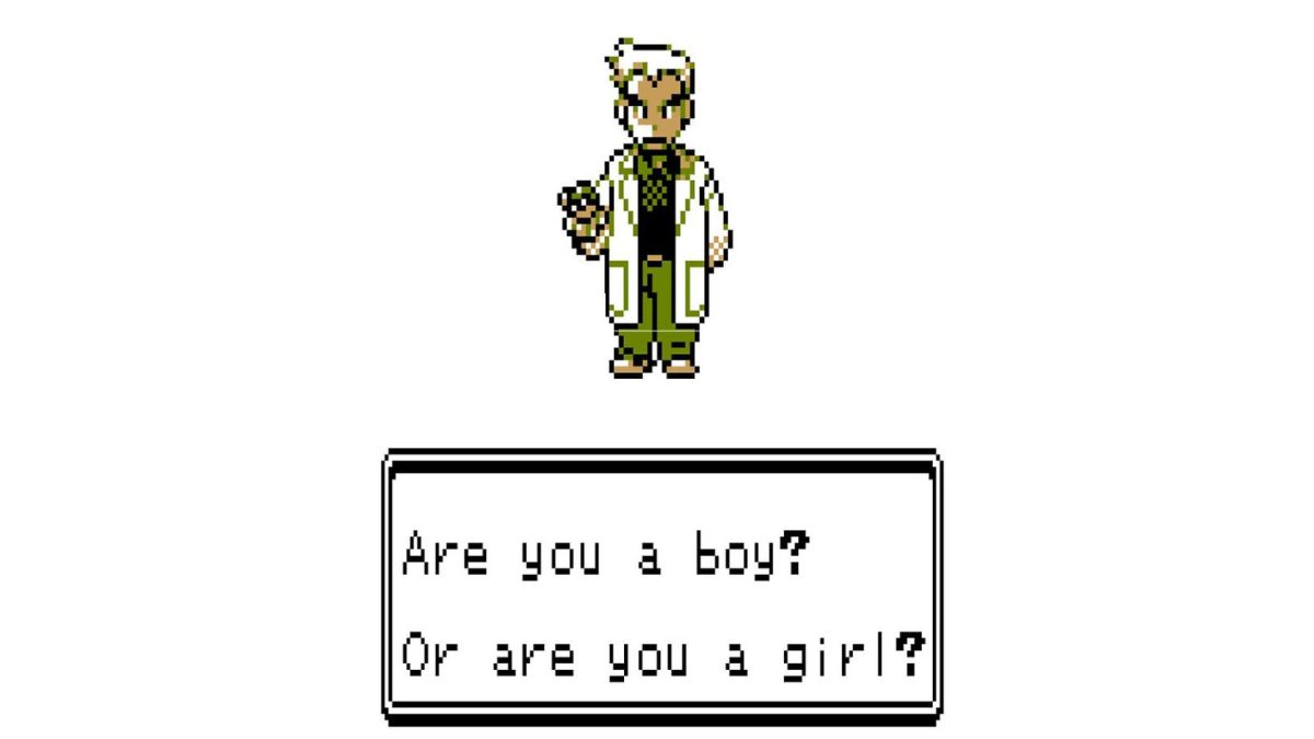 Professor Oak von Pokemon fragt: Sind Sie ein Junge oder ein Mädchen?