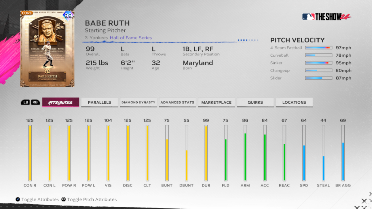 MLB The Show 24 Babe Ruth HOF-Karte