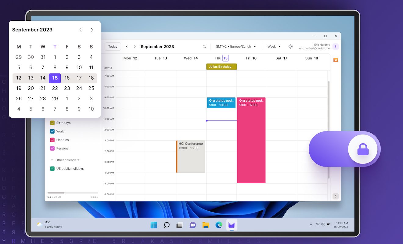 Proton Mail für Desktop mit Kalender