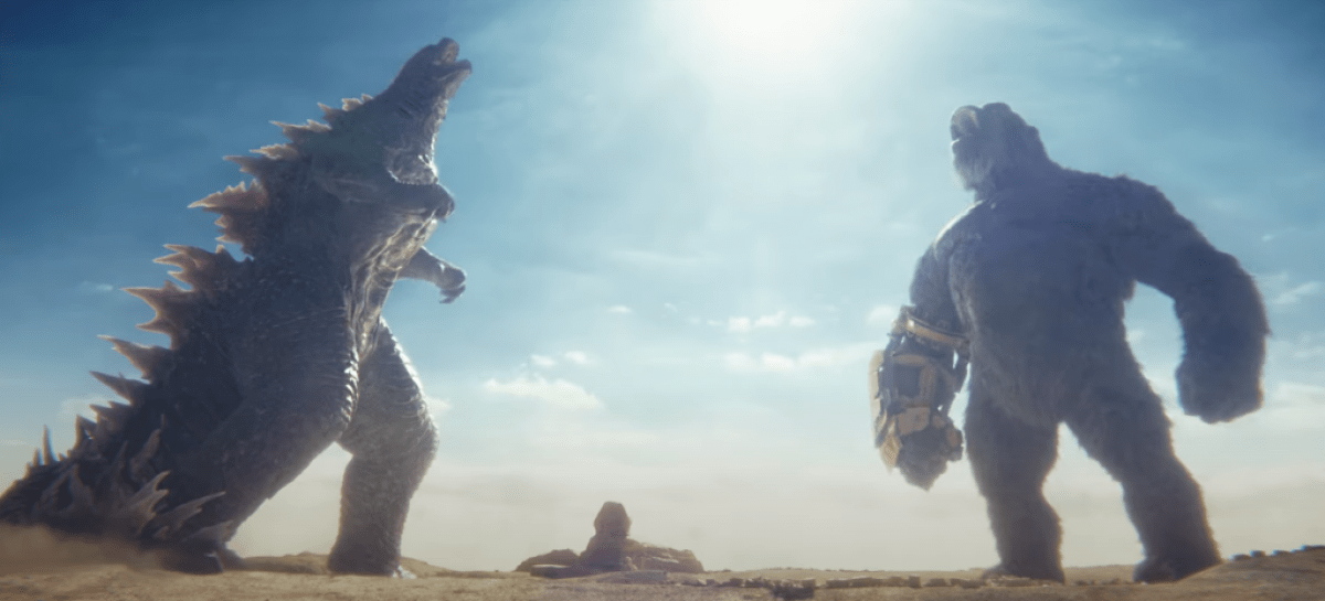 Godzilla und Kong schreien in „Godzilla x Kong“;  Das Neue Reich.