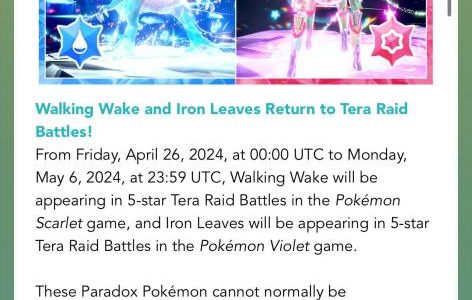 Walking Wake und Iron Leaves kehren bald zu Pokemon Scarlet