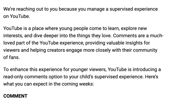 YouTube verhindert dass Kinder bei betreuten Erlebnissen Kommentare schreiben koennen