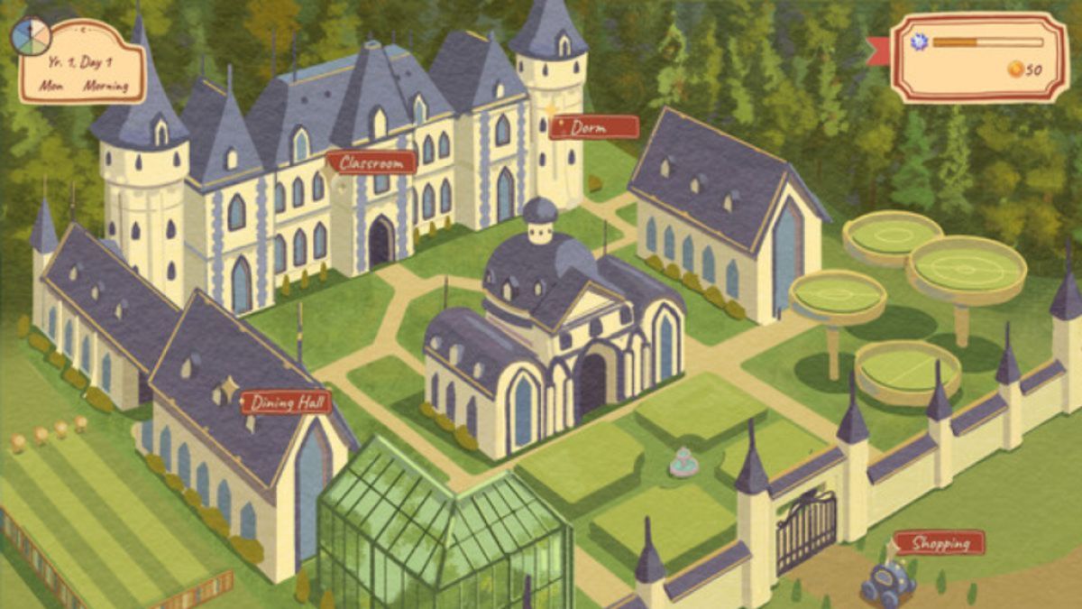 Screenshot der Zauberschule aus dem Spiel Whimel Academy