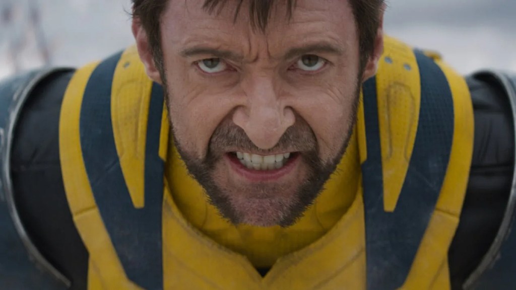 Eine Nahaufnahme des knurrenden Wolverine in Deadpool & Wolverine
