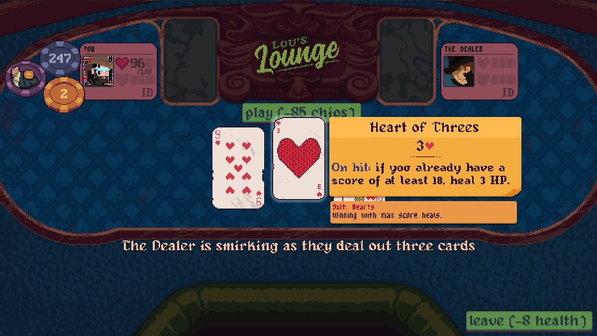 Ein Foto des Three Card Monte-Minispiels in Dungeons & Degenerate Gamblers