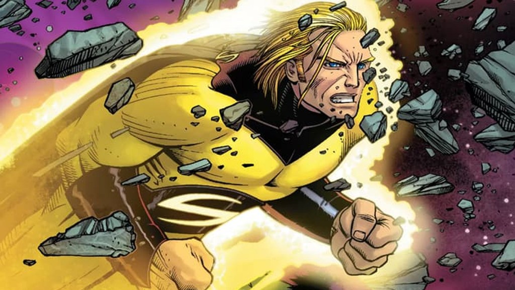 Ausgeschnittenes Comic-Artwork des Sentry von John Romita Jr.