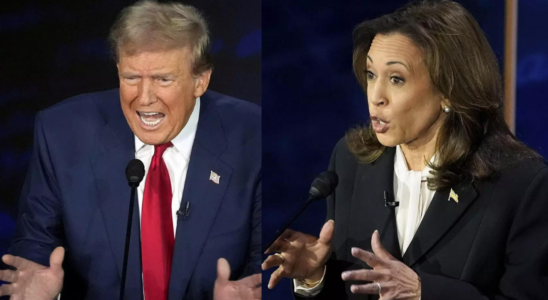 Kamala Harris und Donald Trump geraten in der US Praesidentschaftsdebatte aneinander