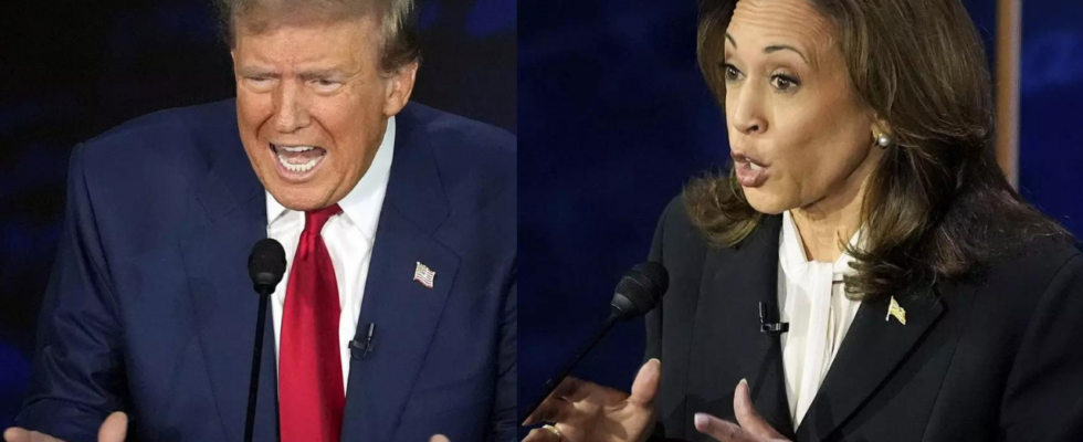 Kamala Harris und Donald Trump geraten in der US Praesidentschaftsdebatte aneinander