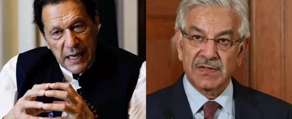 Verteidigungsminister Khawaja Asif Ehemaliger pakistanischer Premierminister Imran Khan muss sich.cm