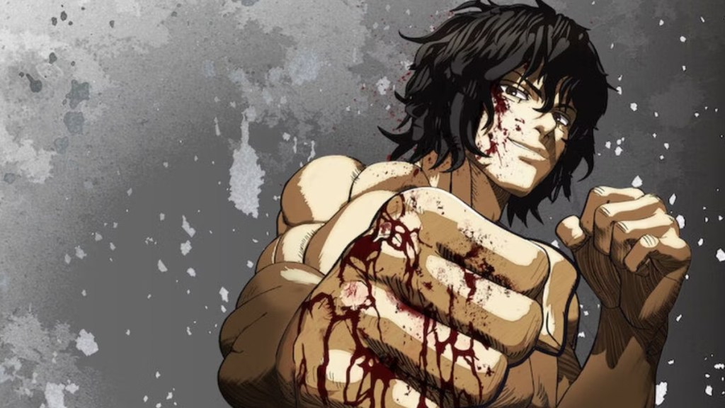 Kengan Ashura mit blutiger Faust im Poster der NEtflix-Animeserie