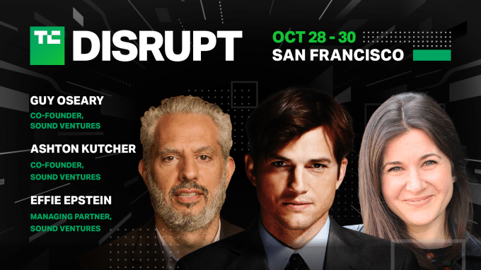 Ashton Kutcher Effie Epstein und Guy Oseary kommen zu Disrupt