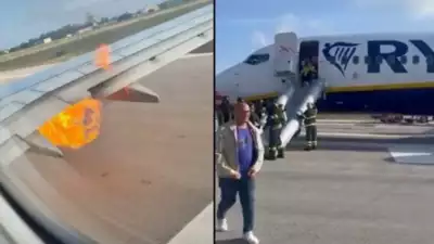 Ein Triebwerksproblem loeste einen Brand in einem Ryanair Boeing Jet in Italien