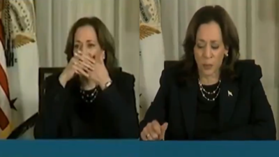 Kamala Harris „Es ist eine Live Uebertragung Harris stolpert waehrend eines