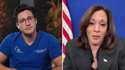 Kamala Harris „Trumps gesundheitspolitische Plaene gefaehrden Millionen Harris im Podcast