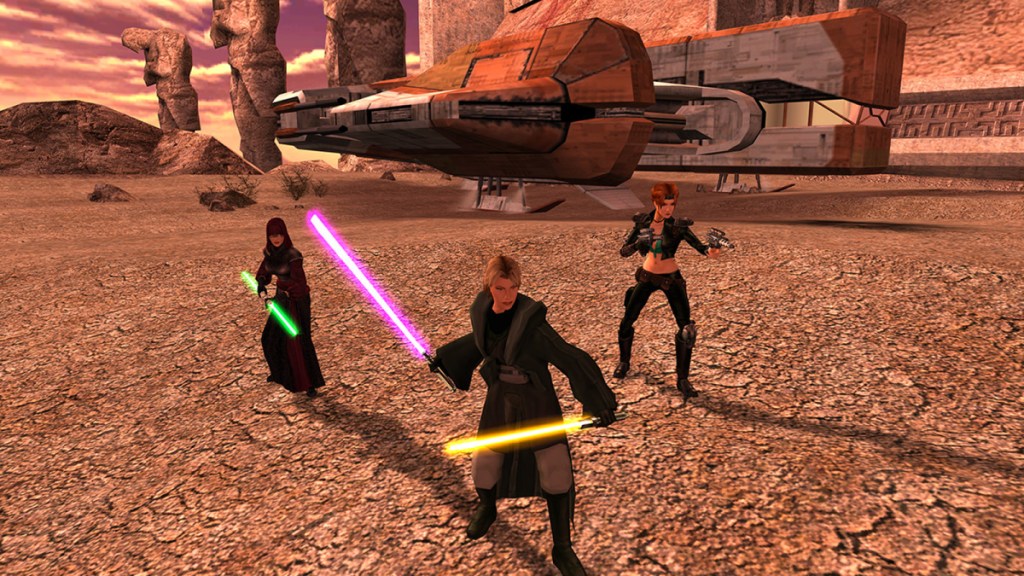 Ein offizieller Gameplay-Screenshot von Star Wars: Knights of the Old Republic II – Die Sith-Lords mit den Spielercharakteren Visas Marr und Mira