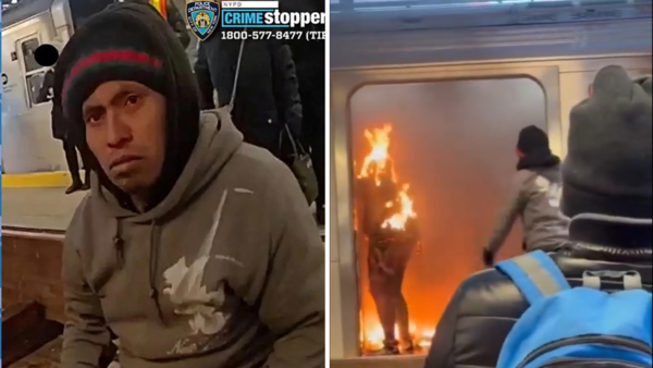 Sebastian Zapeta-Calil und ein Screenshot eines Videos, das eine brennende Frau in der U-Bahn zeigt